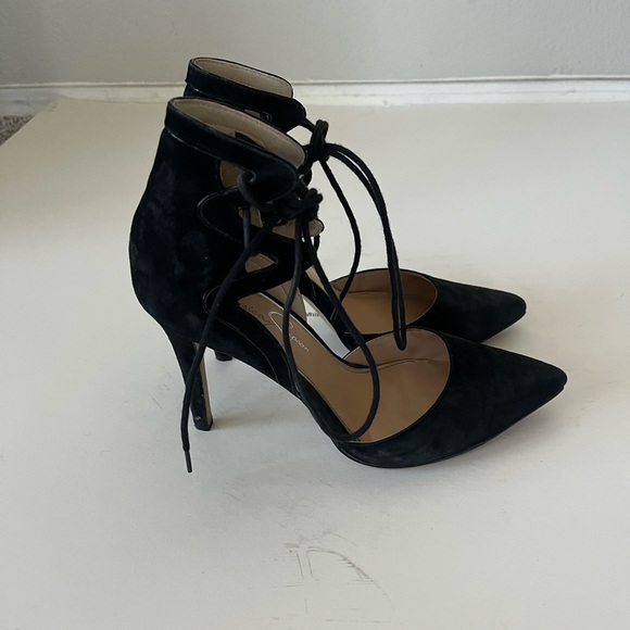 Jessica Simpson Cena Lace Up Black Suede Pointy Toe Heels Women's Size 8 - Picture 5 of 14